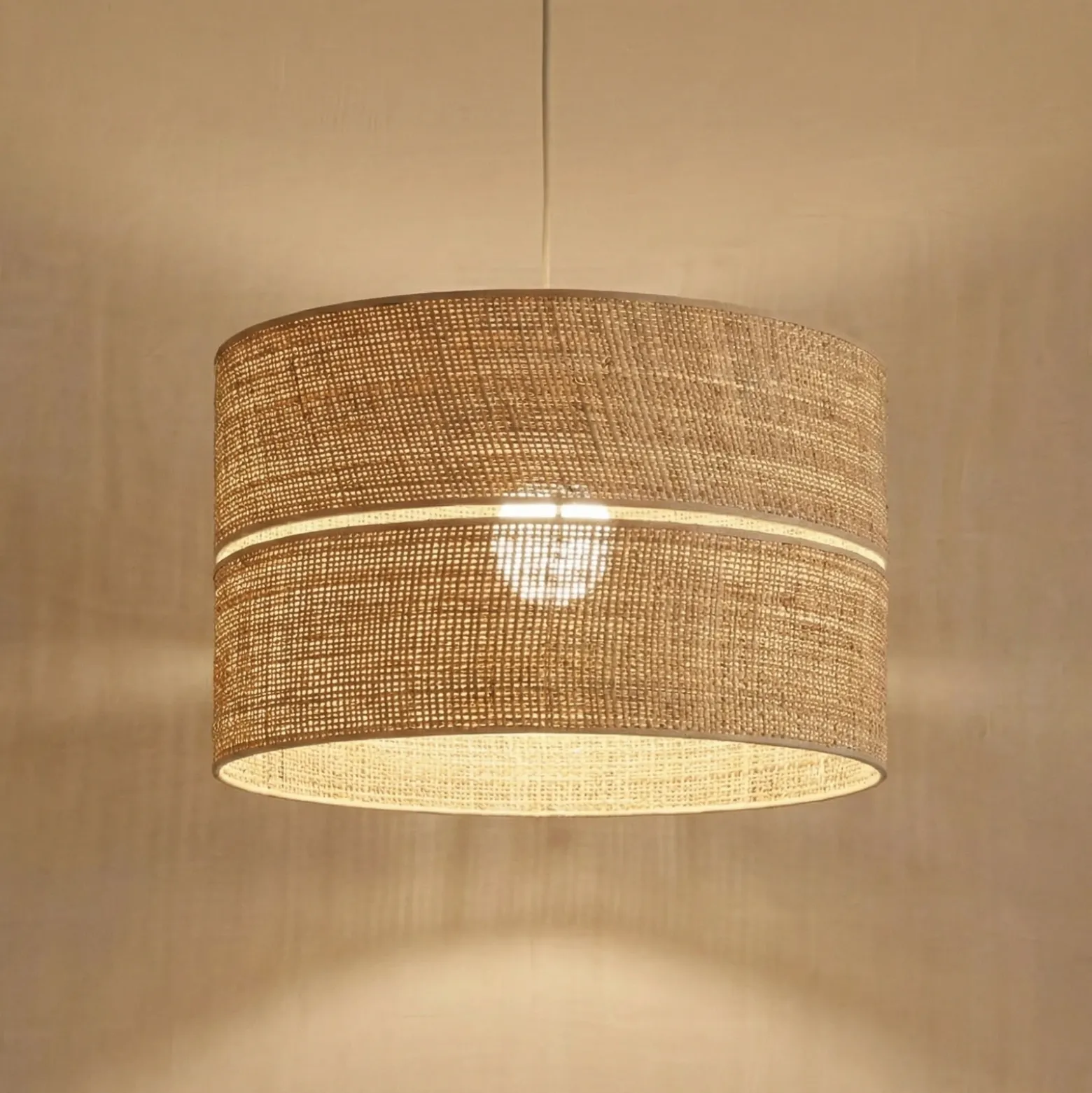 Lámpara colgante Calma, 1 luz, beige, rafia, Ø 50 cm, E27