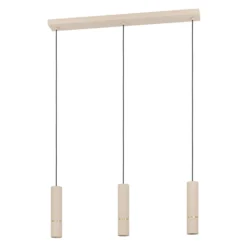 Lámpara colgante Caminia, color arena, longitud 77 cm, acero, 3 luces.