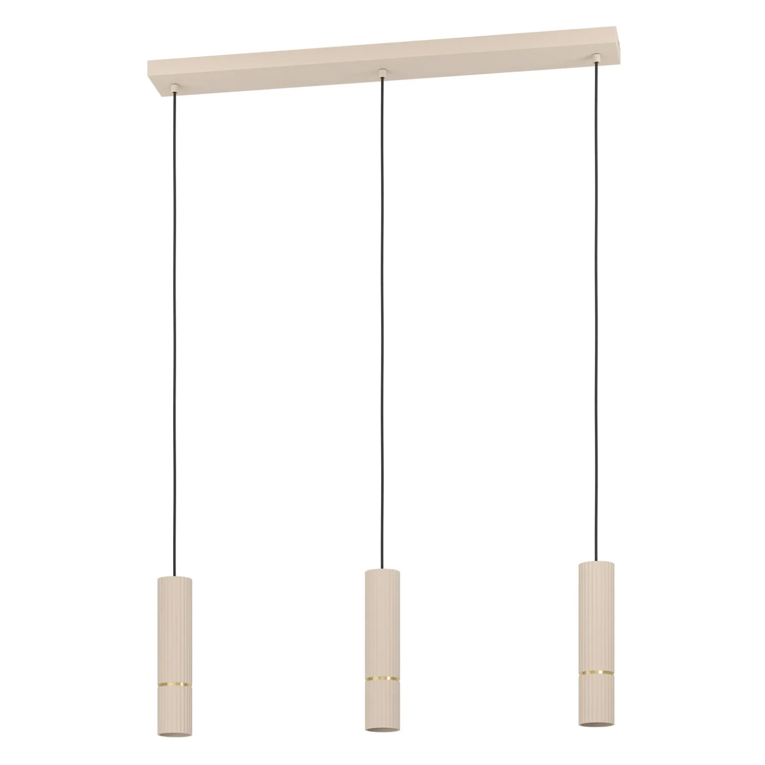 Lámpara colgante Caminia, color arena, longitud 77 cm, acero, 3 luces.