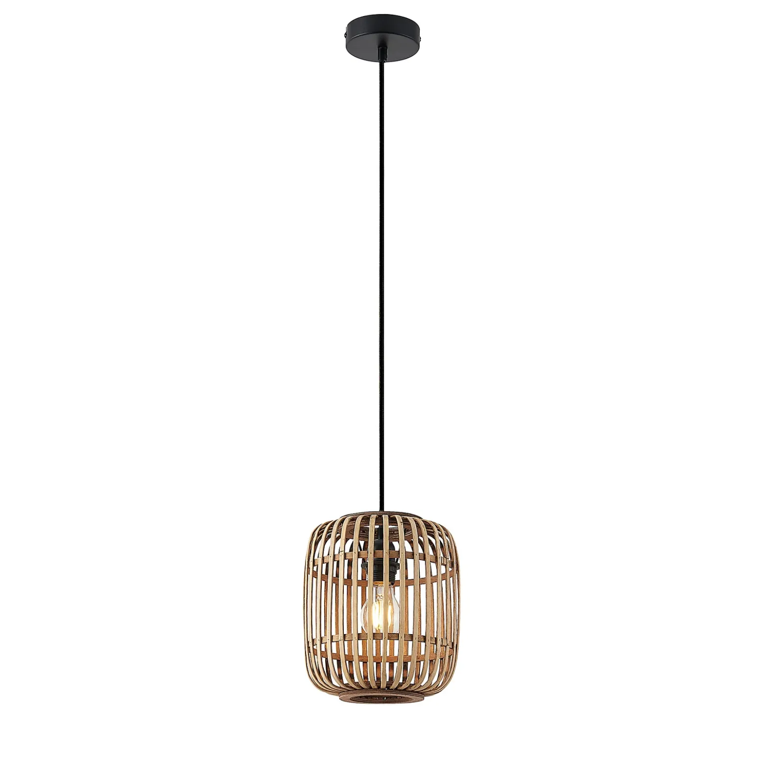 Lámpara colgante Canyana de Lindby, natural, ratán, Ø 22 cm