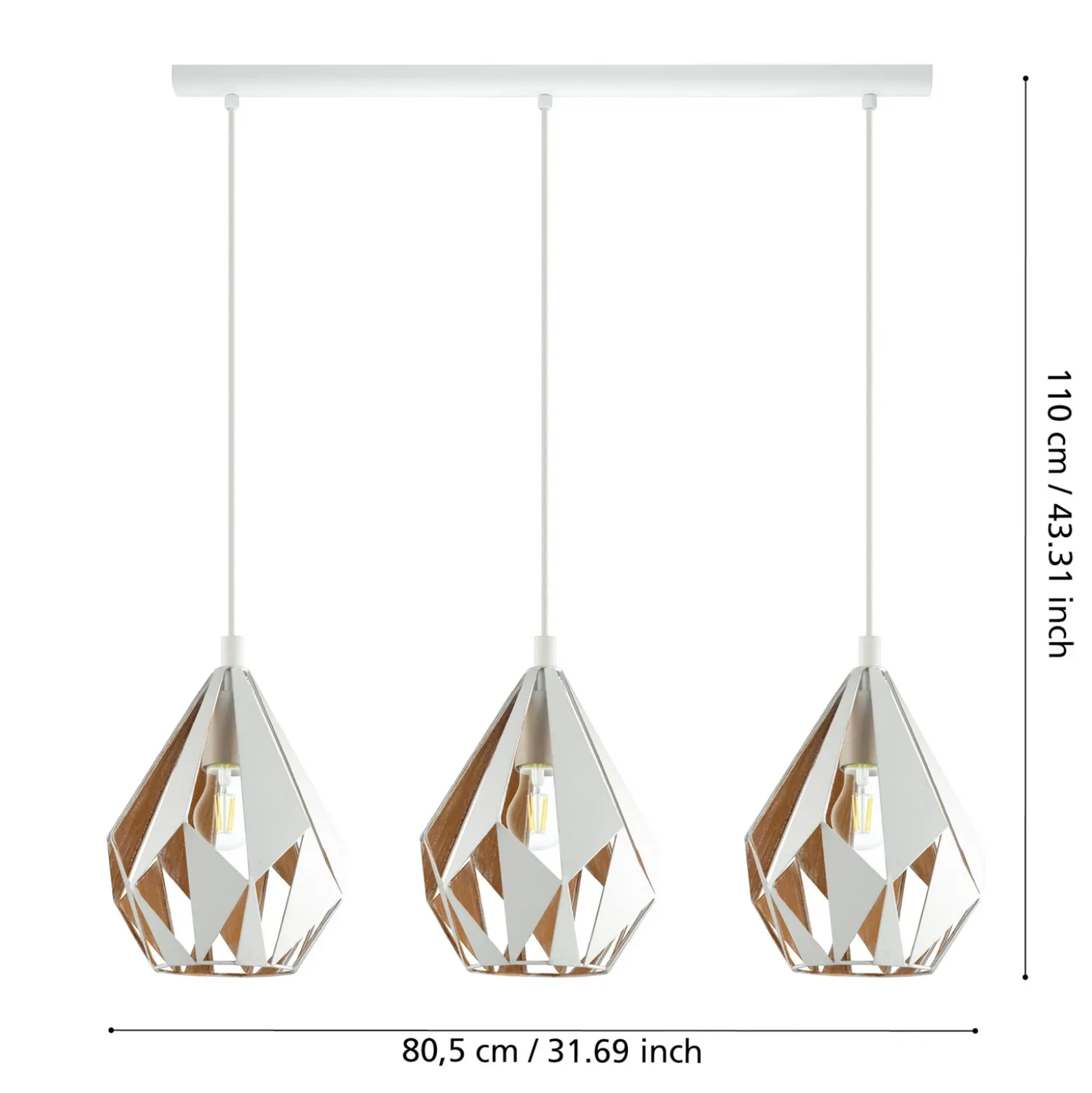Lámpara colgante Carlton 1, 3 luces, blanco-dorado