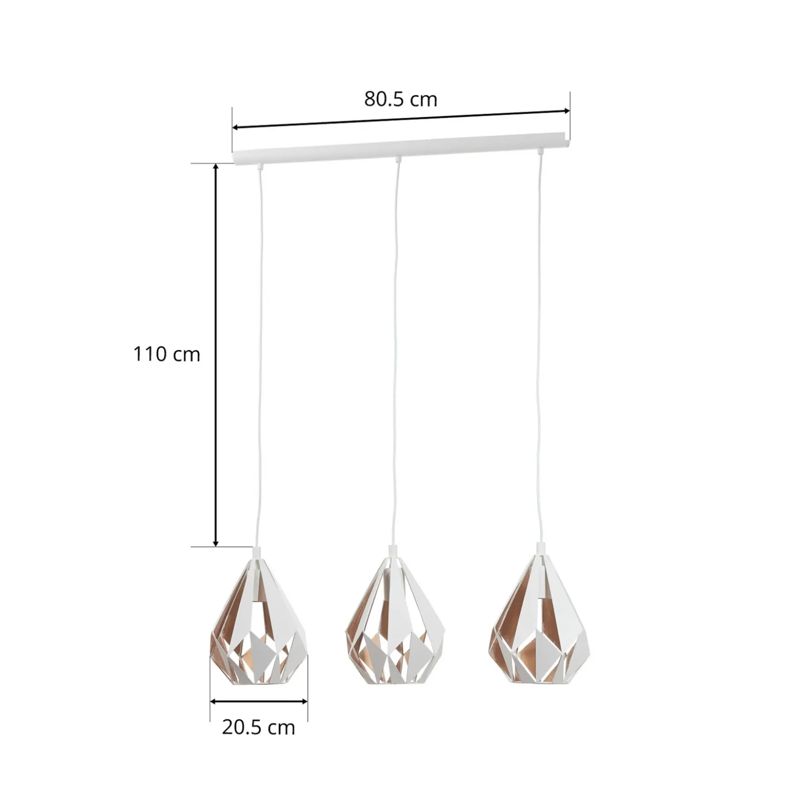 Lámpara colgante Carlton 1, 3 luces, blanco-dorado