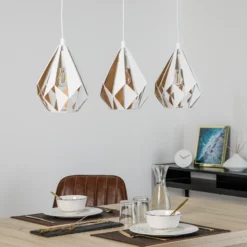 Lámpara colgante Carlton 1, 3 luces, blanco-dorado