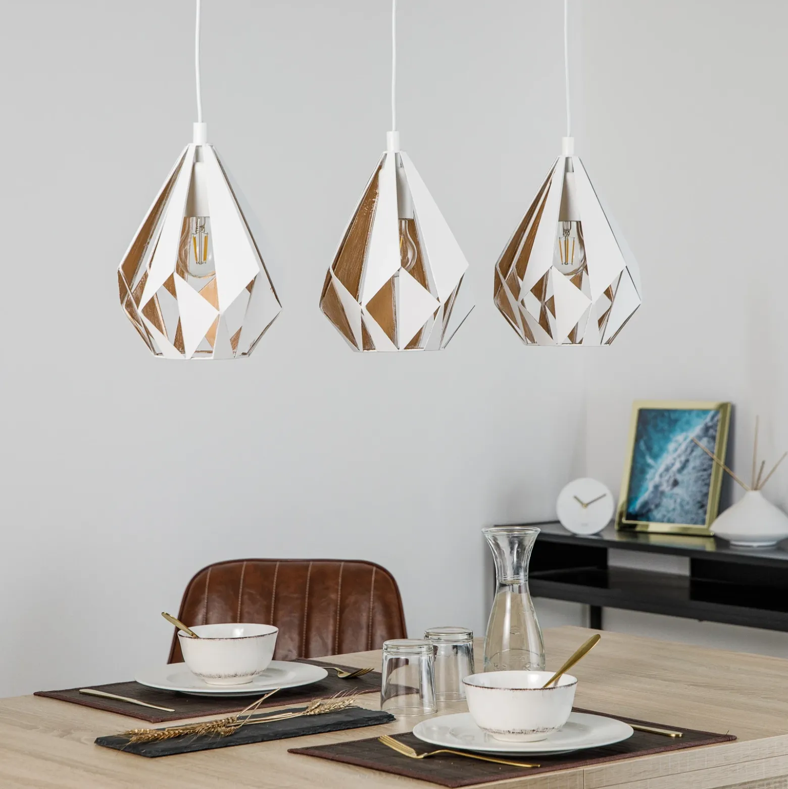 Lámpara colgante Carlton 1, 3 luces, blanco-dorado