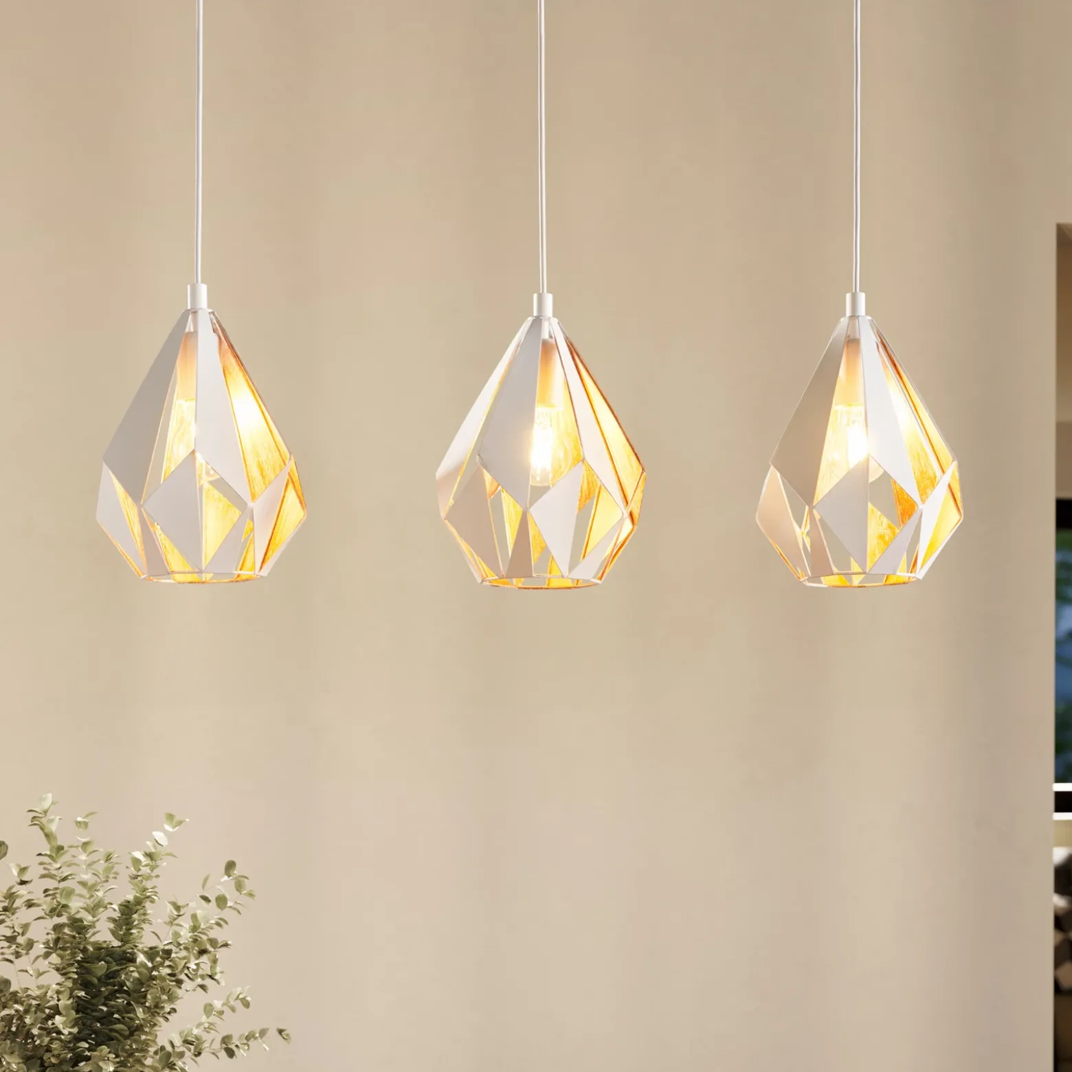 Lámpara colgante Carlton 1, 3 luces, blanco-dorado