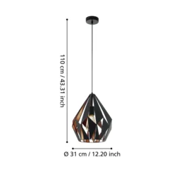 Lámpara colgante Carlton negro-cobre Ø 31 cm