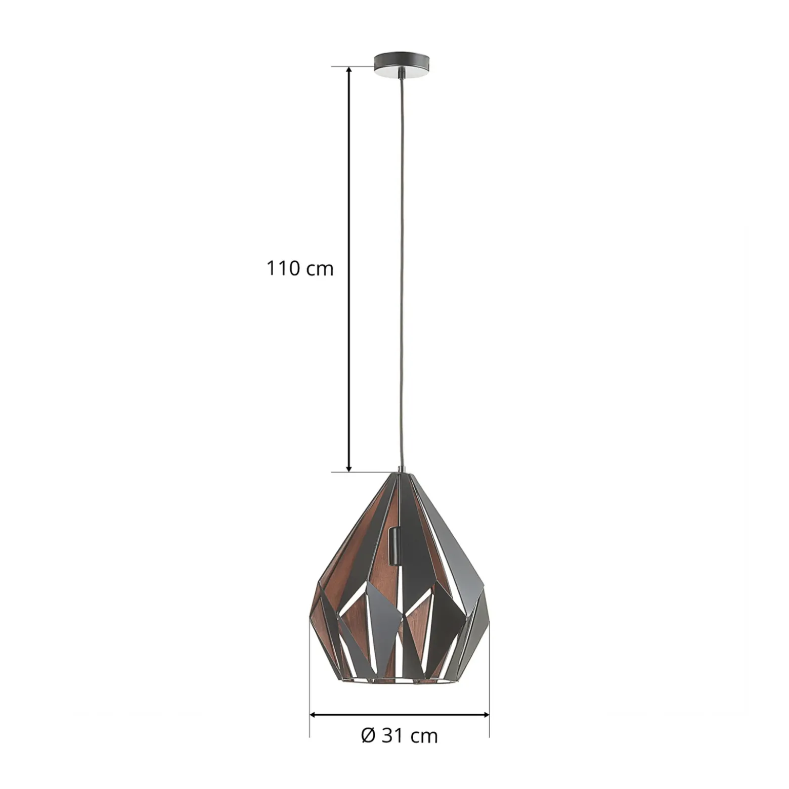 Lámpara colgante Carlton negro-cobre Ø 31 cm