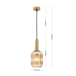 Lámpara colgante Carneval, latón envejecido/ámbar, Ø 14 cm, cristal