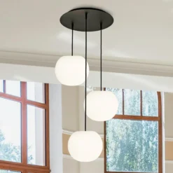 Lámpara colgante Casablanca Acai, blanco/negro, redonda, 3 luces, 26 cm