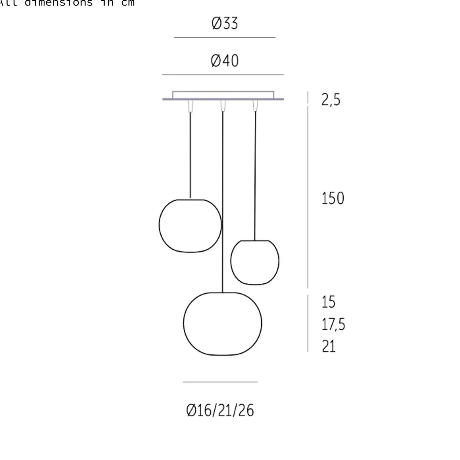 Lámpara colgante Casablanca Acai, blanca, 3 luces, 16 cm/21 cm/26 cm