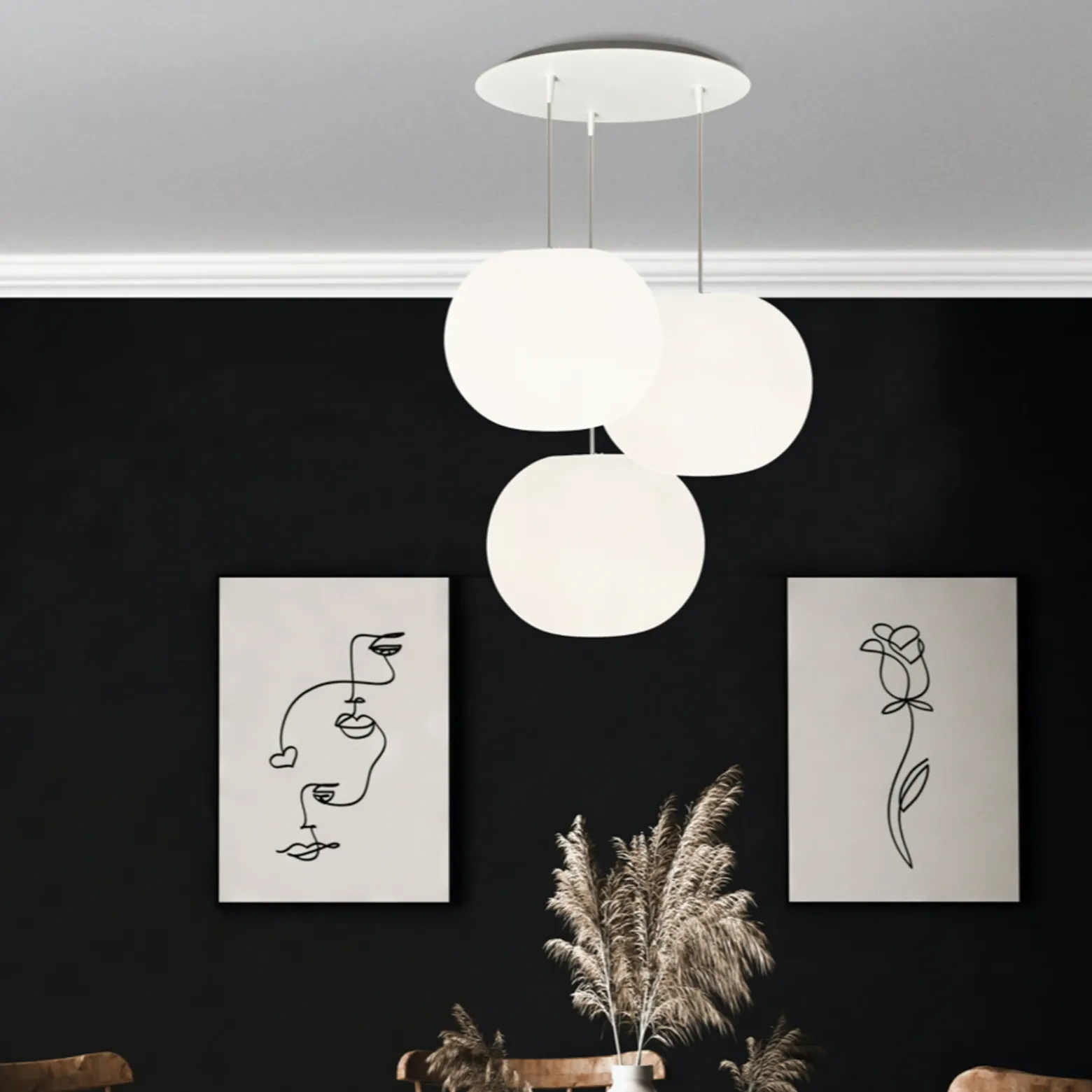 Lámpara colgante Casablanca Acai, blanca, redonda, 3 luces, Ø 26 cm, E27