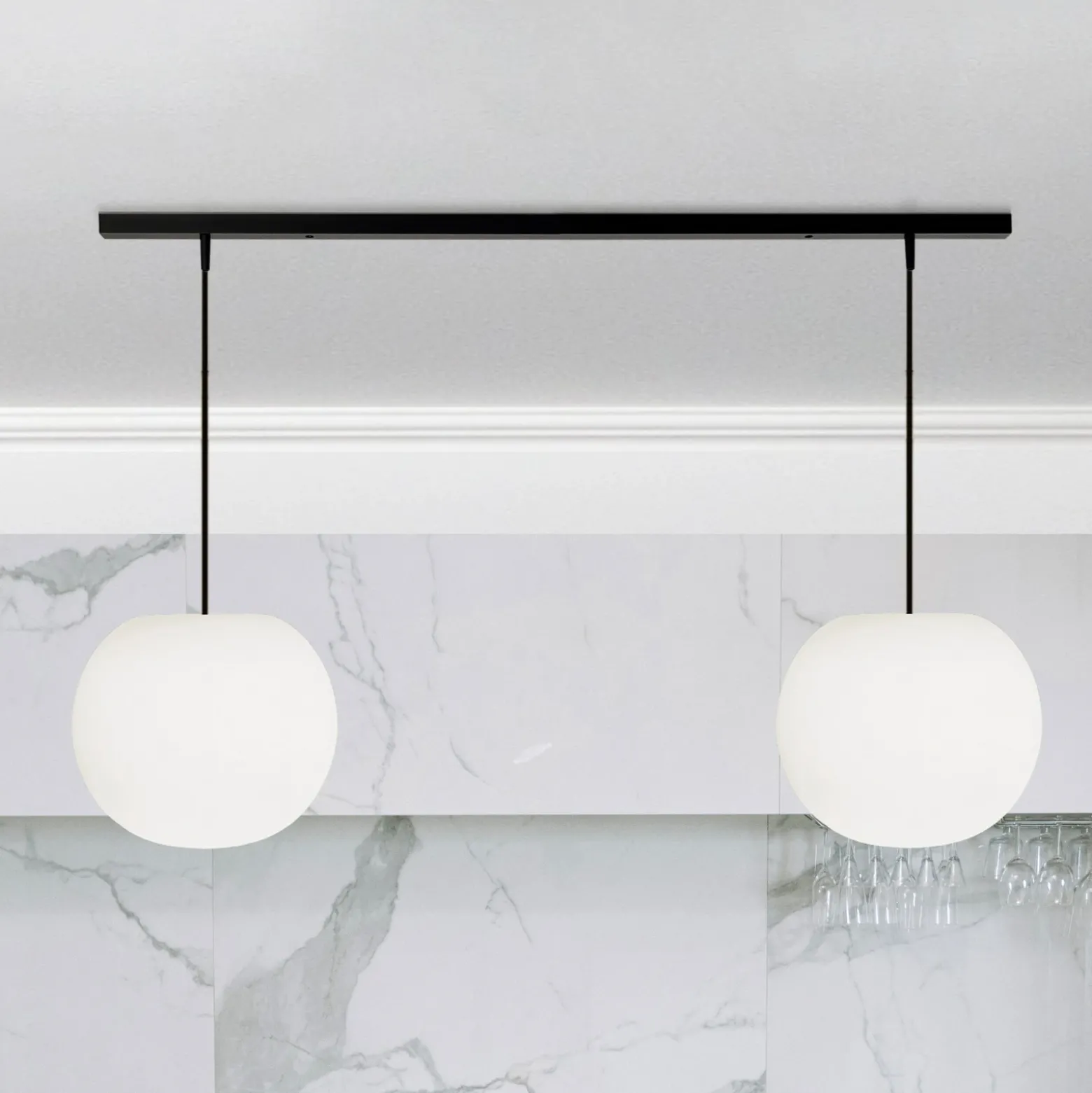 Lámpara colgante Casablanca Acai, blanco/negro, larga, 2 luces, 26 cm