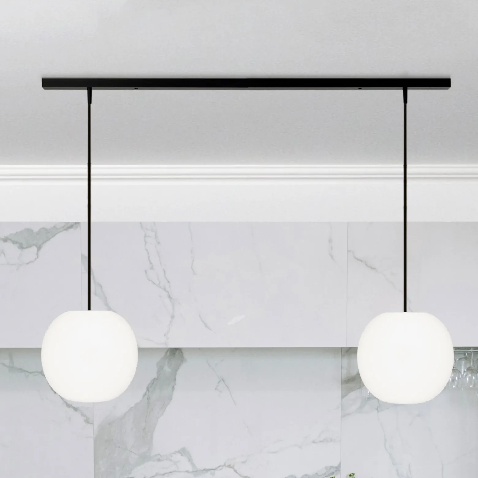 Lámpara colgante Casablanca Acai, blanco/negro, larga, 2 luces, 21 cm