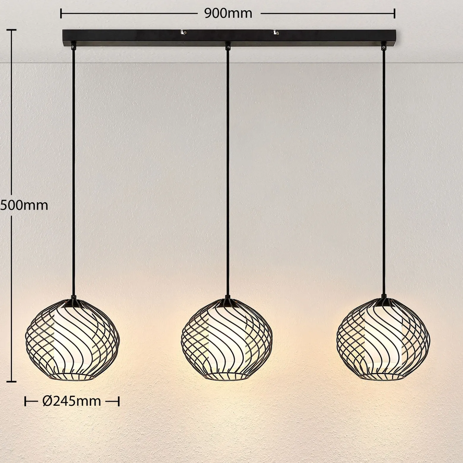 Lámpara colgante Cedrice de Lindby, 3 luces, negra, metal, E27