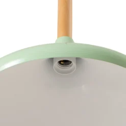 Lámpara colgante Chris, verde menta/blanco, Ø 35 cm, metal, detalle madera