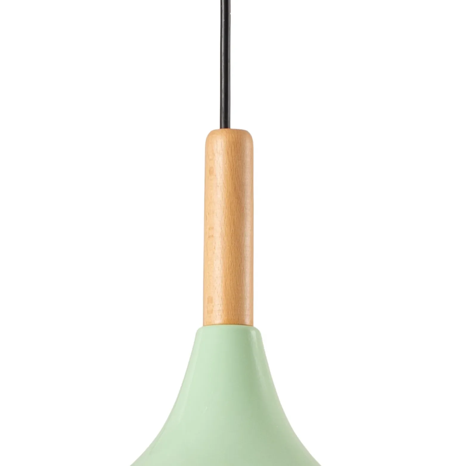 Lámpara colgante Chris, verde menta/blanco, Ø 35 cm, metal, detalle madera