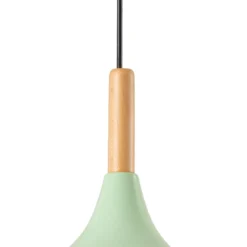 Lámpara colgante Chris, verde menta/blanco, Ø 35 cm, metal, detalle madera