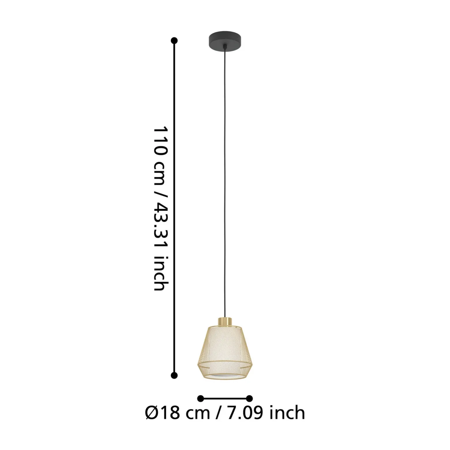Lámpara colgante Ciudadela, Ø 18 cm, negro/latón, acero