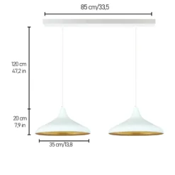 Lámpara colgante Claus, blanca, longitud 85 cm, 2 luces, metal