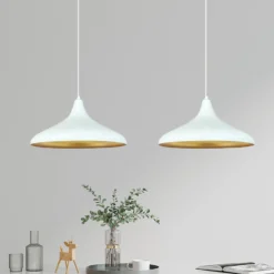 Lámpara colgante Claus, blanca, longitud 85 cm, 2 luces, metal