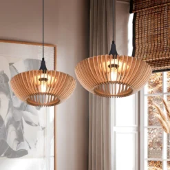 Lámpara colgante Colino de láminas de madera, madera clara