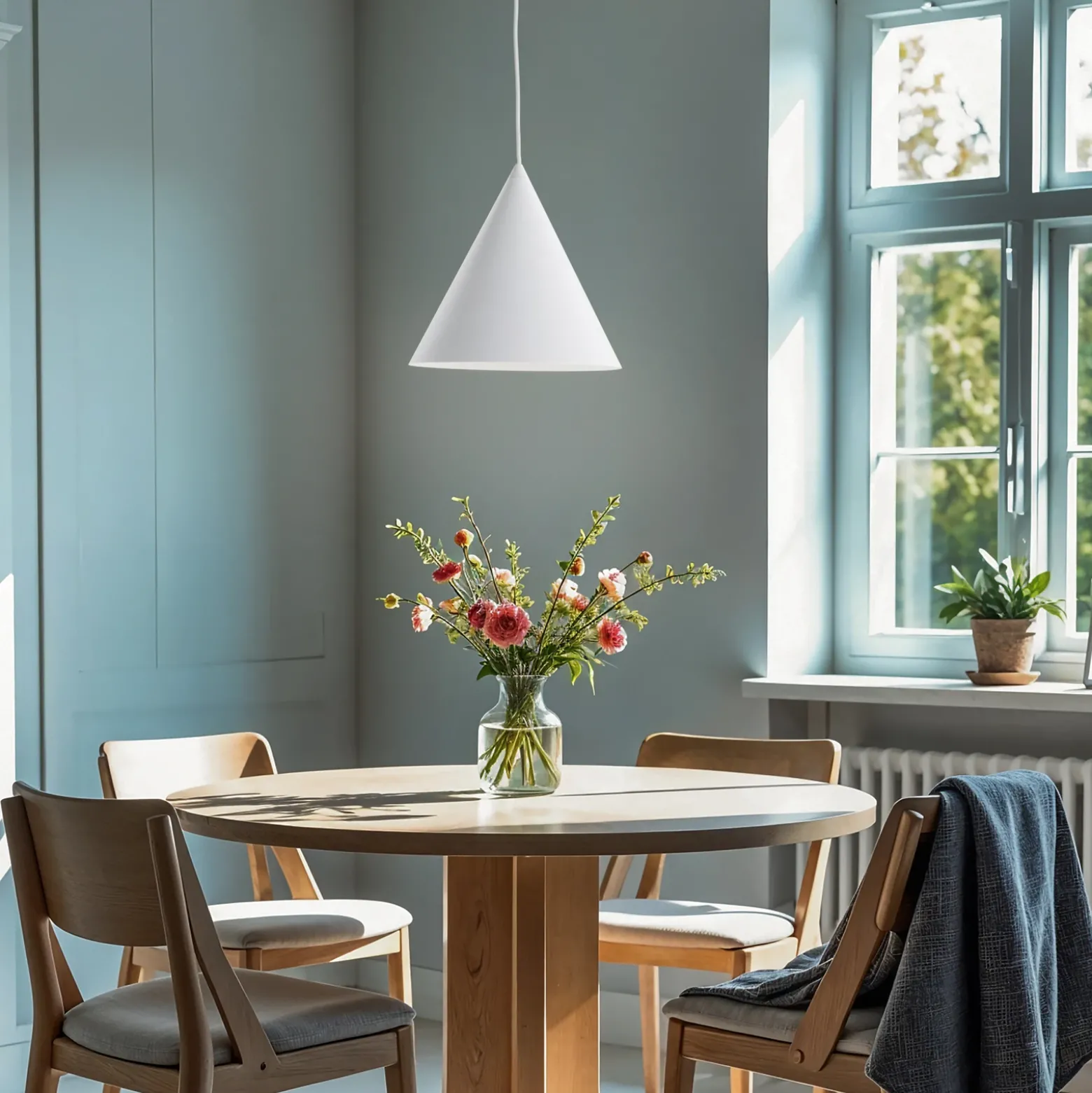 Lámpara colgante Cono, blanca, Ø 27 cm, acero, 1 luz