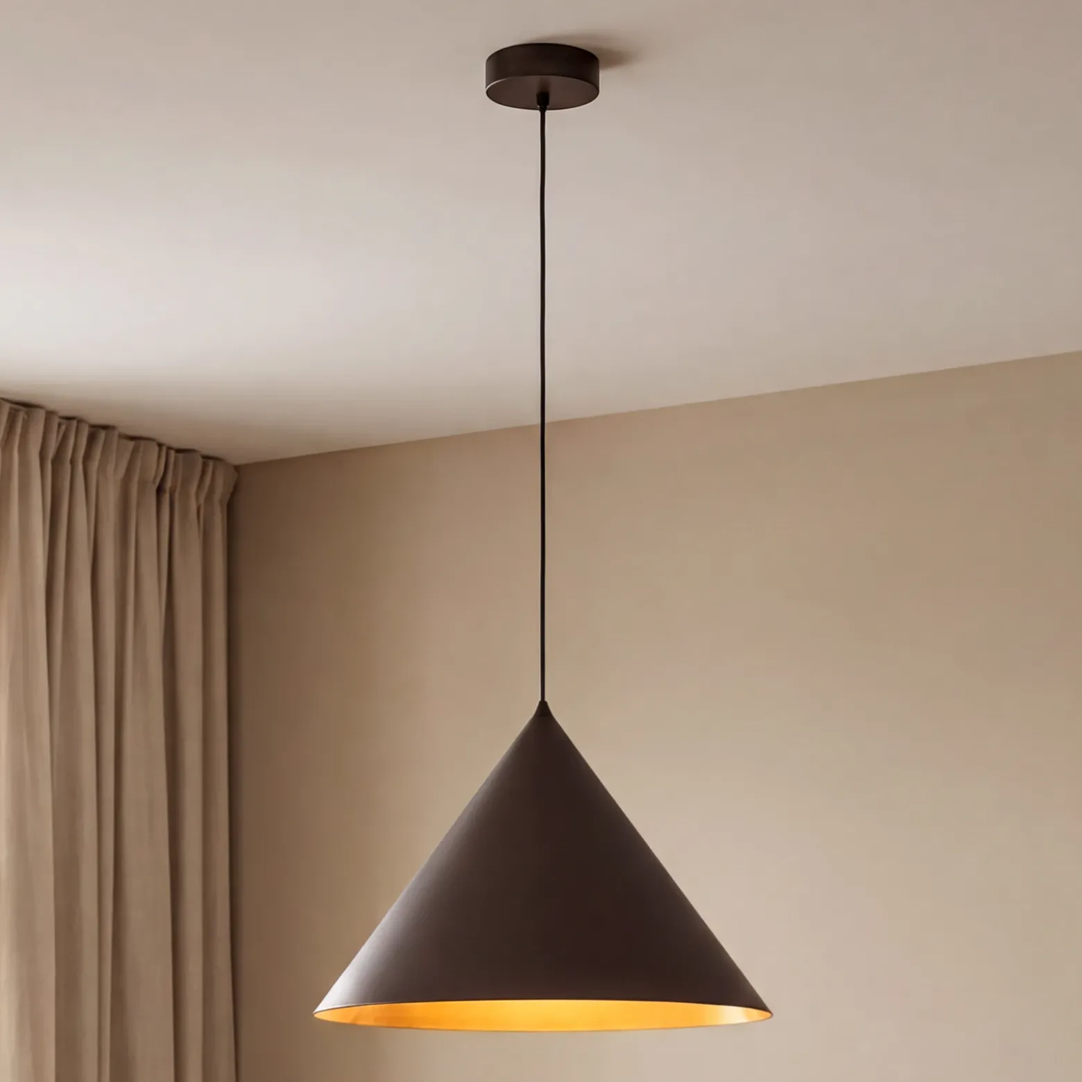 Lámpara colgante Cono, 1 luz, Ø 50 cm, marrón, E27
