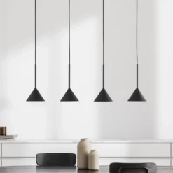 Lámpara colgante Cono Mini, 4 luces, negro GU10