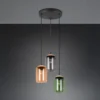 Lámpara colgante Cork, multicolor, Ø 30 cm, 3 luces, cristal/corcho