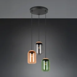 Lámpara colgante Cork, multicolor, Ø 30 cm, 3 luces, cristal/corcho