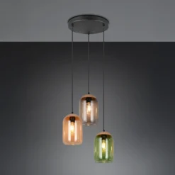 Lámpara colgante Cork, multicolor, Ø 30 cm, 3 luces, cristal/corcho