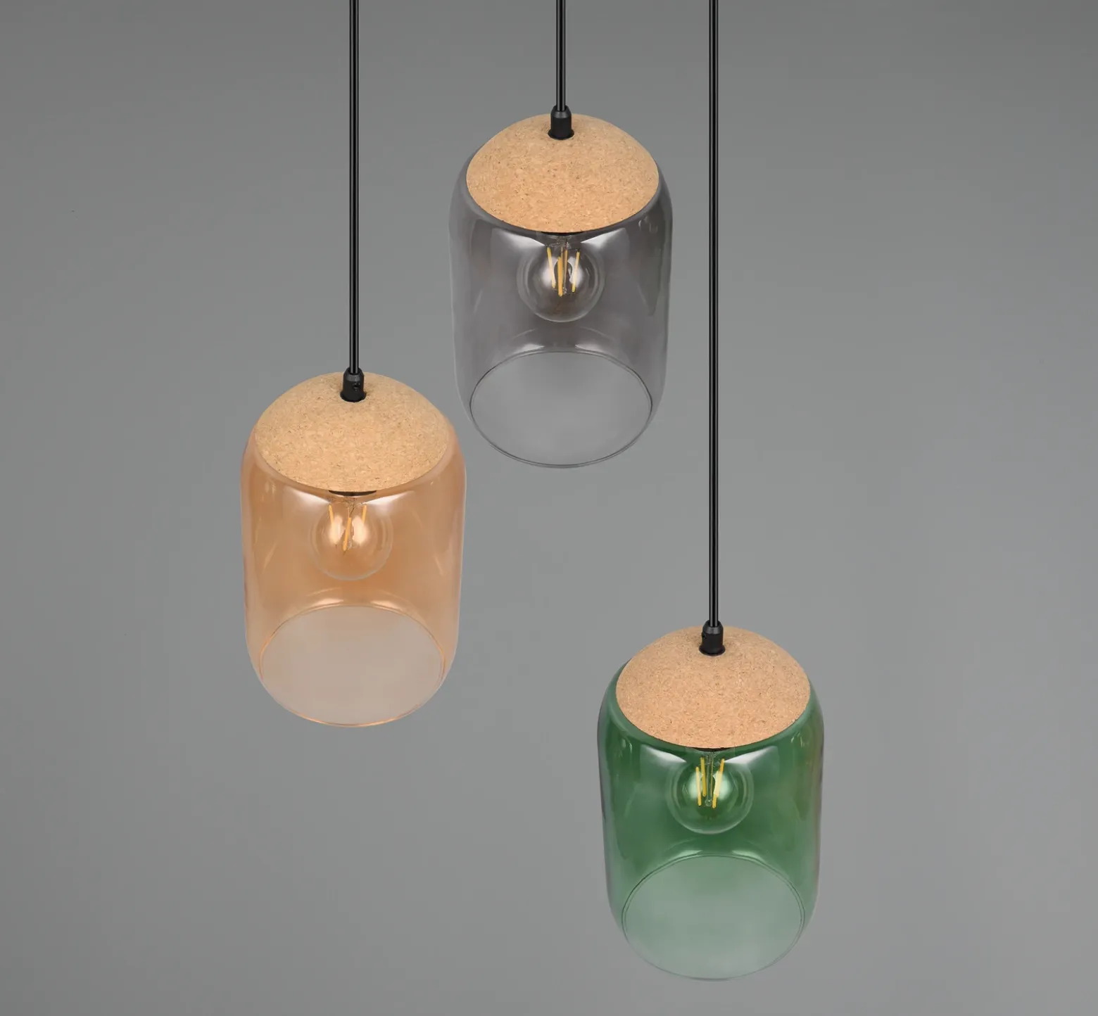 Lámpara colgante Cork, multicolor, Ø 30 cm, 3 luces, cristal/corcho
