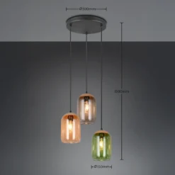 Lámpara colgante Cork, multicolor, Ø 30 cm, 3 luces, cristal/corcho