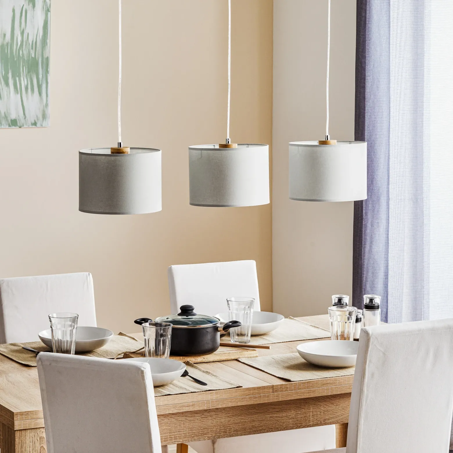 Lámpara colgante Corralee, gris, 3 luces