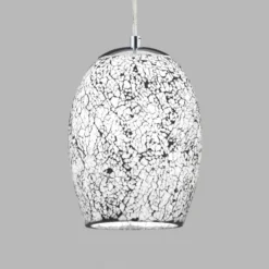 Lámpara colgante Crackle cromo-blanco