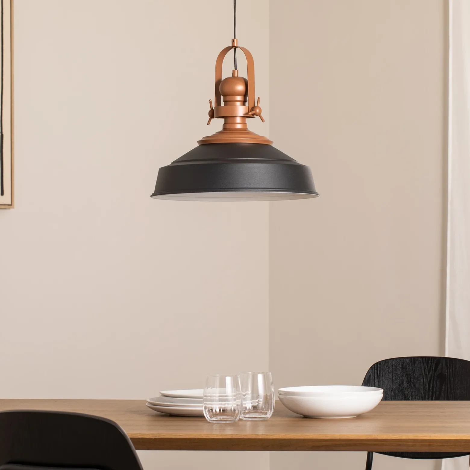 Lámpara colgante Craft, negra, metal, Ø 41 cm, E27