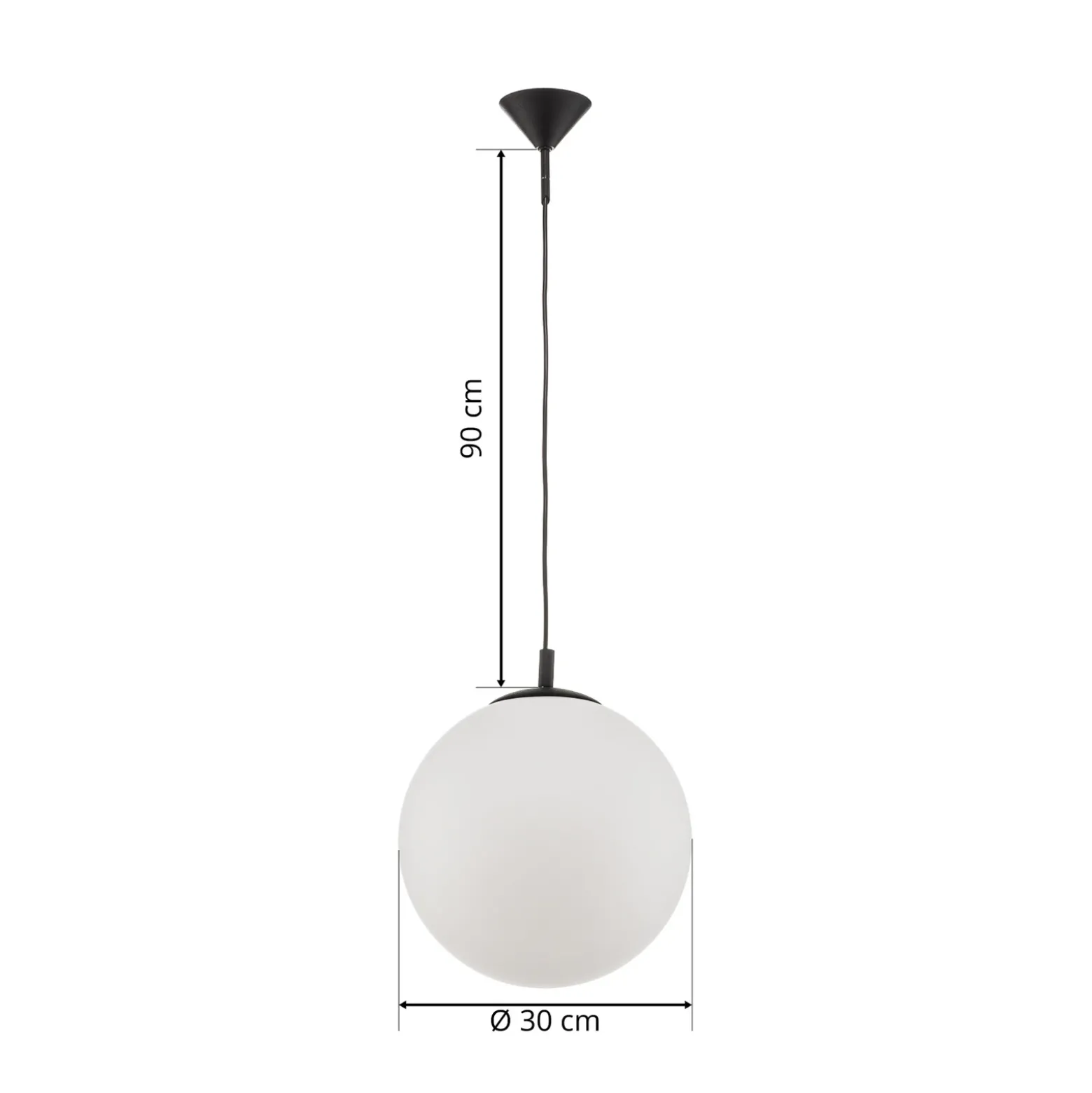 Lámpara colgante 562, cristal mate, capuchón/dosel negro