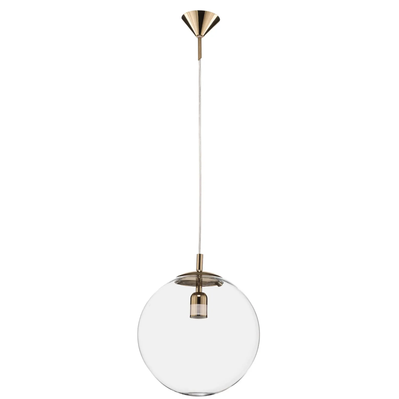 Lámpara colgante 562, cristal transparente, capuchón/dosel dorado