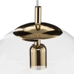 Lámpara colgante 562, cristal transparente, capuchón/dosel dorado