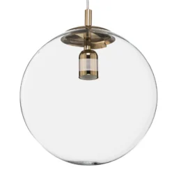 Lámpara colgante 562, cristal transparente, capuchón/dosel dorado