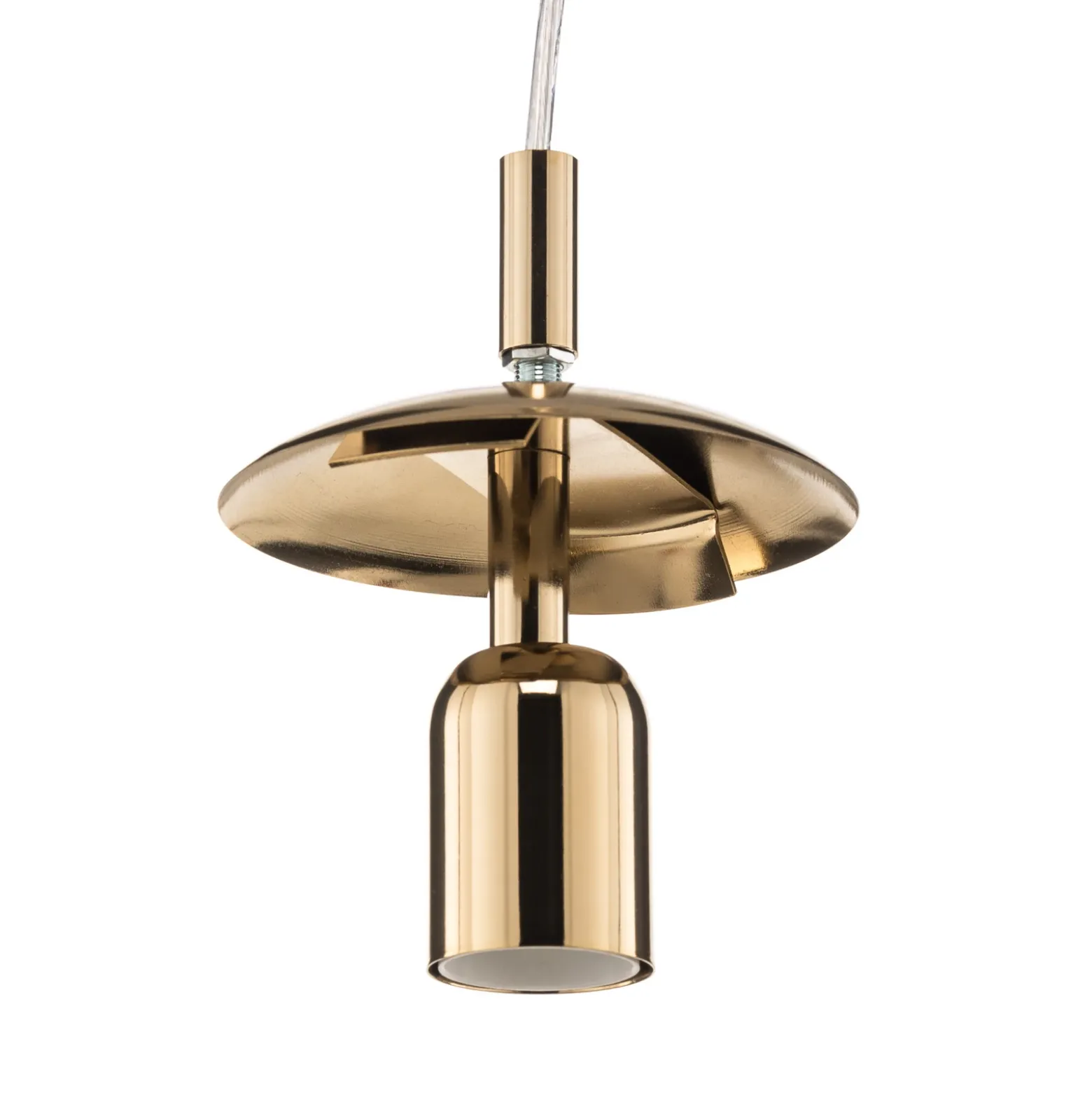 Lámpara colgante 562, cristal transparente, capuchón/dosel dorado