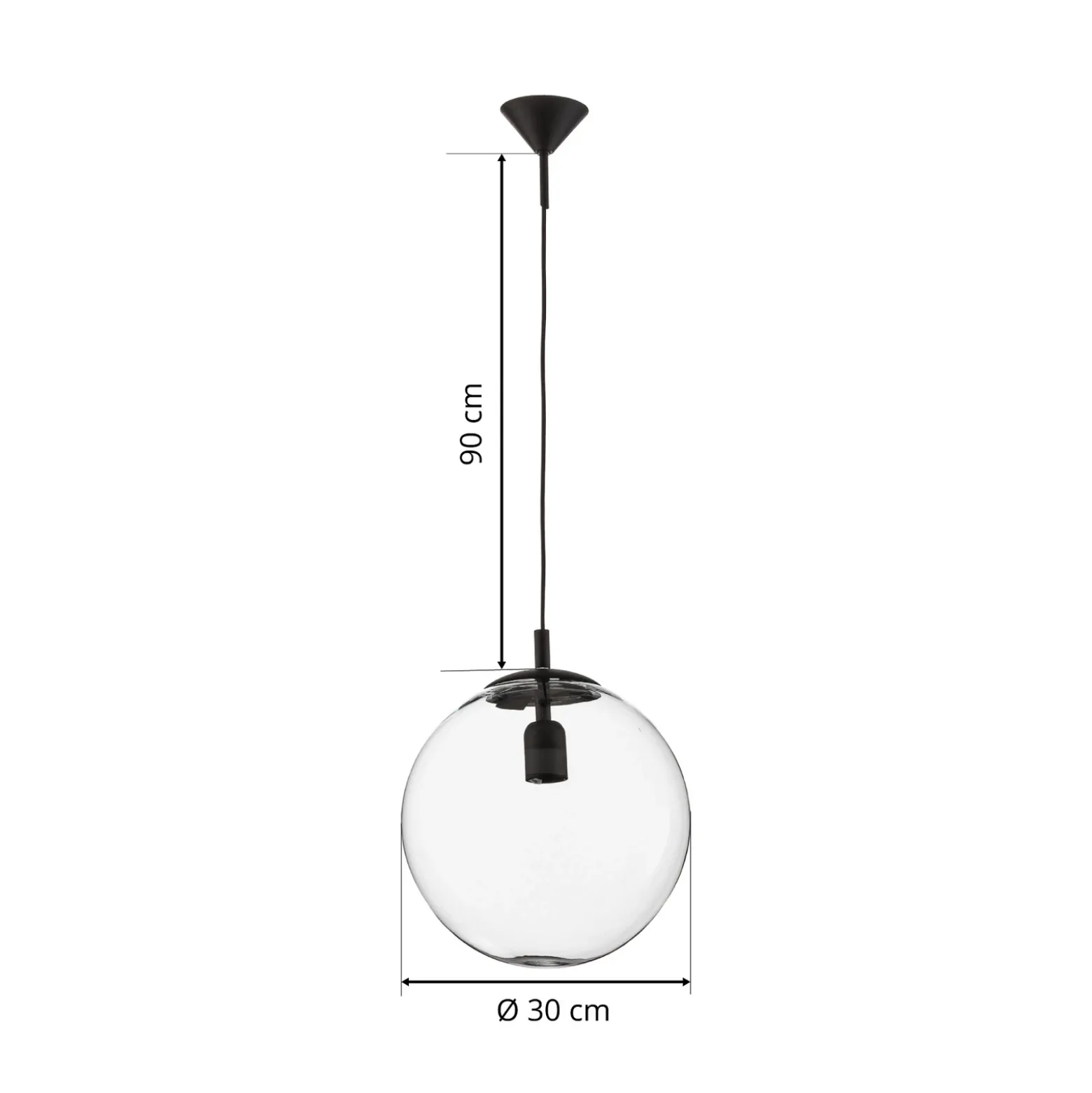 Lámpara colgante 562, cristal transparente, capuchón/dosel negro
