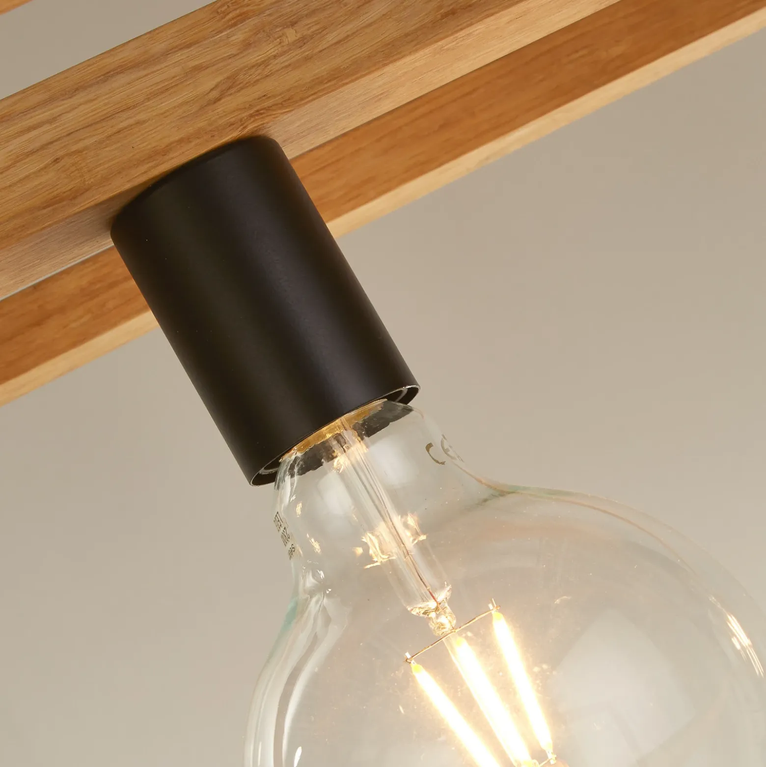 Lámpara colgante cuadrada, 4 luces, 90 cm de largo, bambú, E27