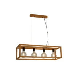 Lámpara colgante cuadrada, 4 luces, 90 cm de largo, bambú, E27