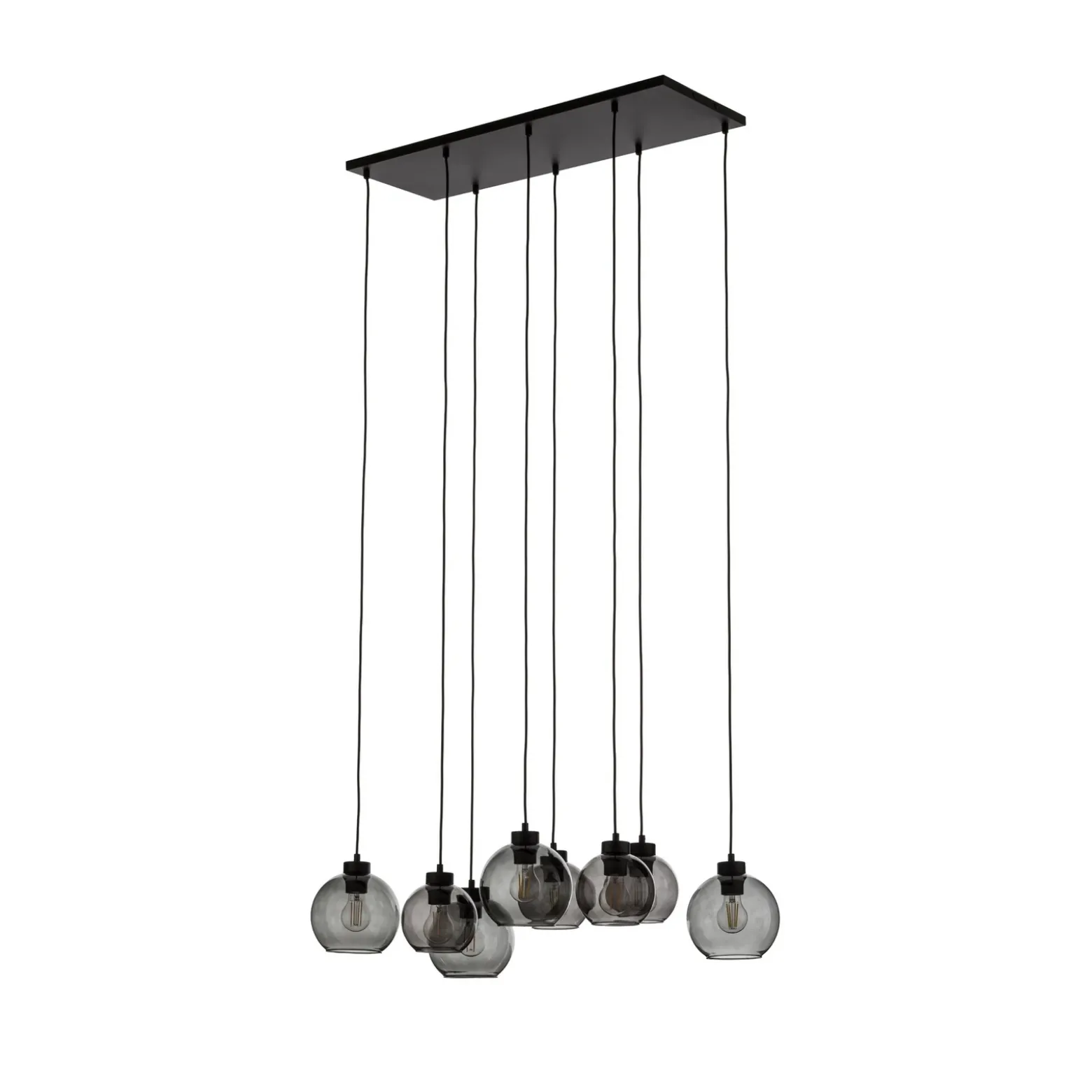 Lámpara colgante Cubus, 95 cm de largo, 8 luces, gris humo, cristal