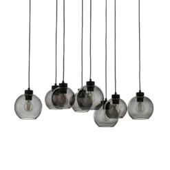 Lámpara colgante Cubus, 95 cm de largo, 8 luces, gris humo, cristal
