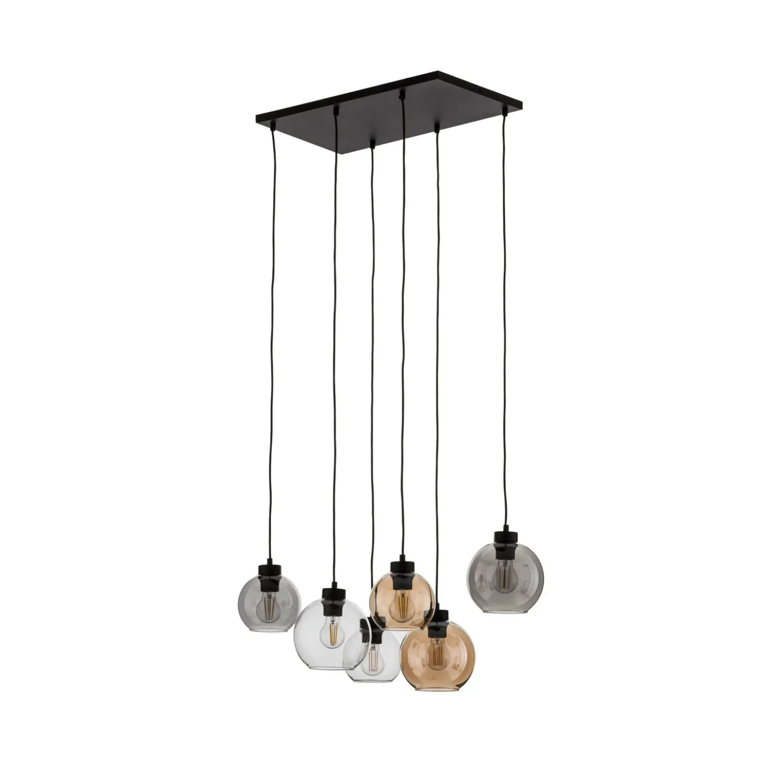 Lámpara colgante Cubus, 74 cm, 6 luces, transparente/miel/marrón, cristal