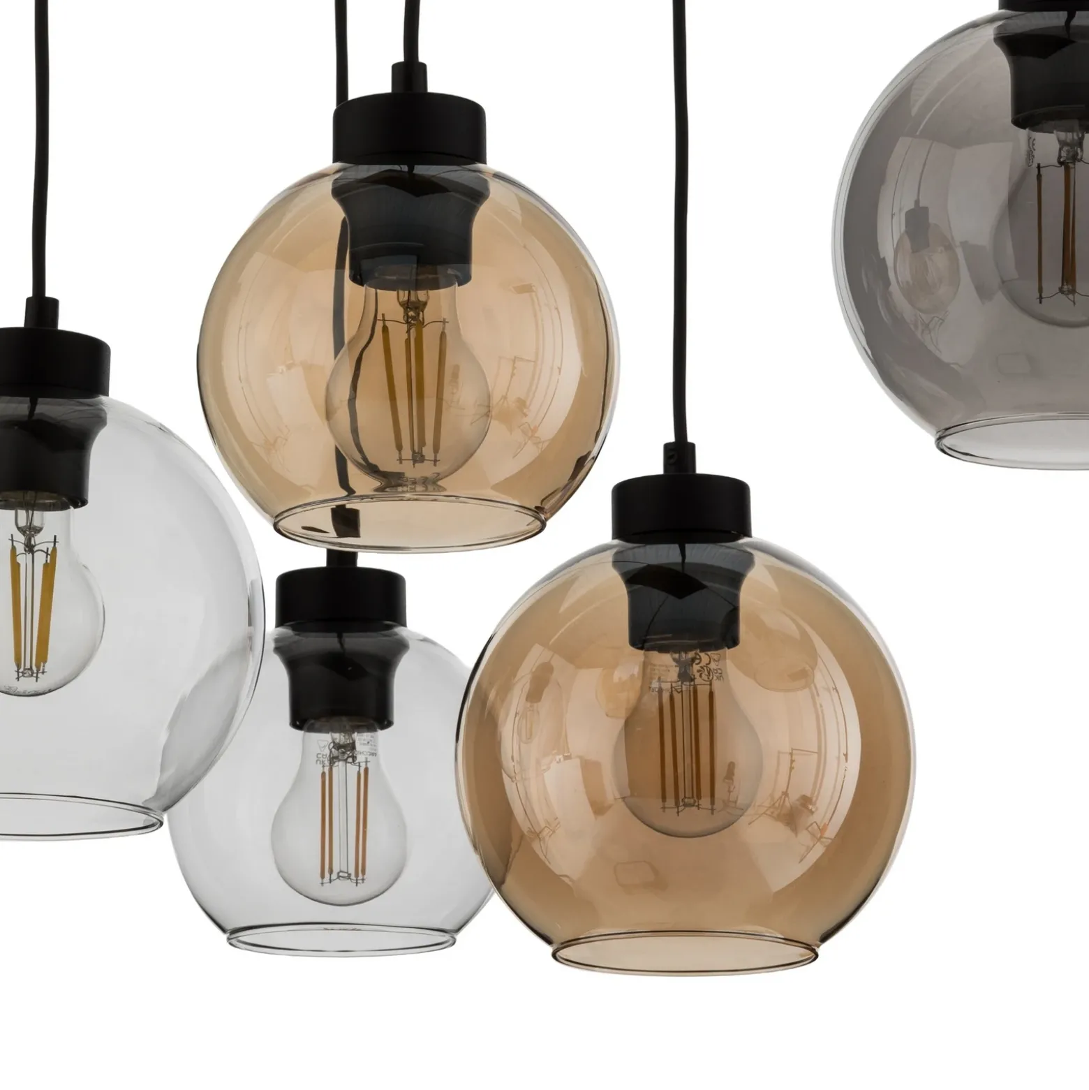 Lámpara colgante Cubus, 74 cm, 6 luces, transparente/miel/marrón, cristal