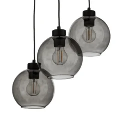 Lámpara colgante Cubus, Ø 50 cm, 3 luces, gris ahumado, cristal