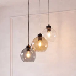 Lámpara colgante Cubus, Ø 50 cm, 3 luces, transparente/marrón miel, cristal